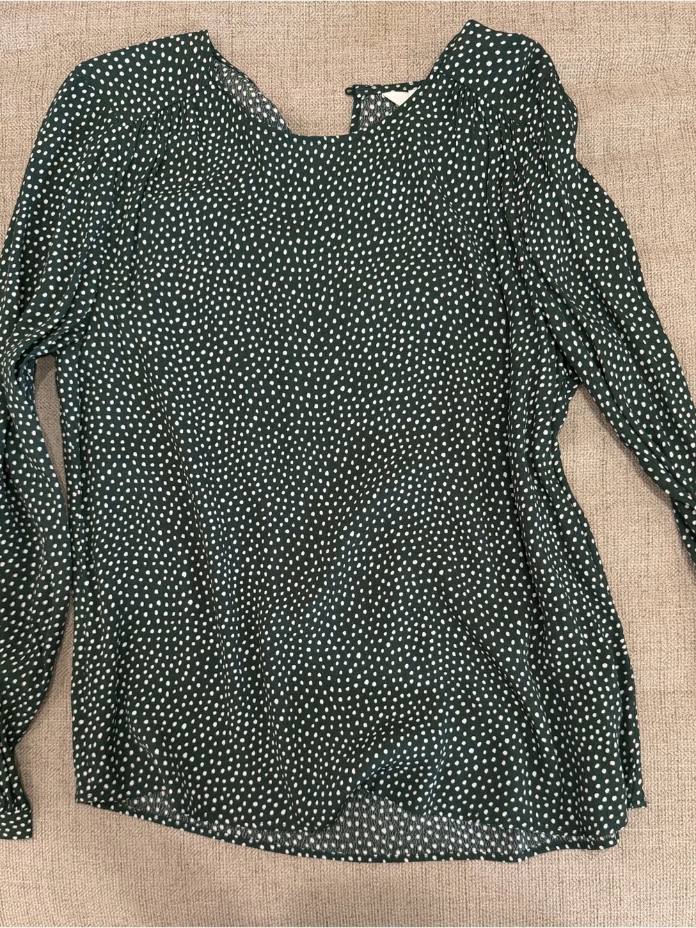 H&M Dark Green Polka Dot Long Sleeve Blouse